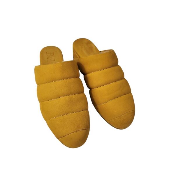Beklina Mules 7 Saffron Yellow Ribbed Wedge Suede Leather Soft Puffy Comfy Cozy - Picture 1 of 7